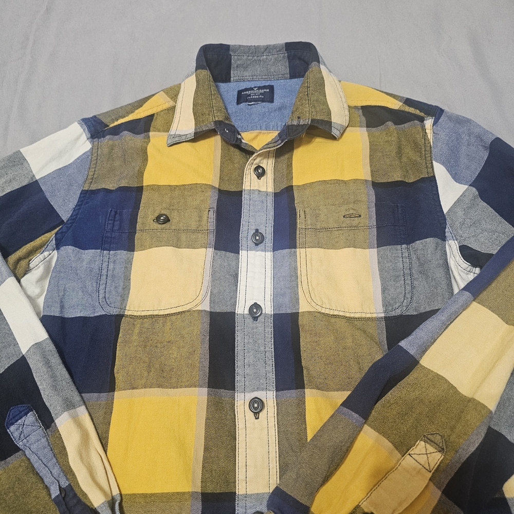 Yellow and Blue Plaid Button-Up Shirt